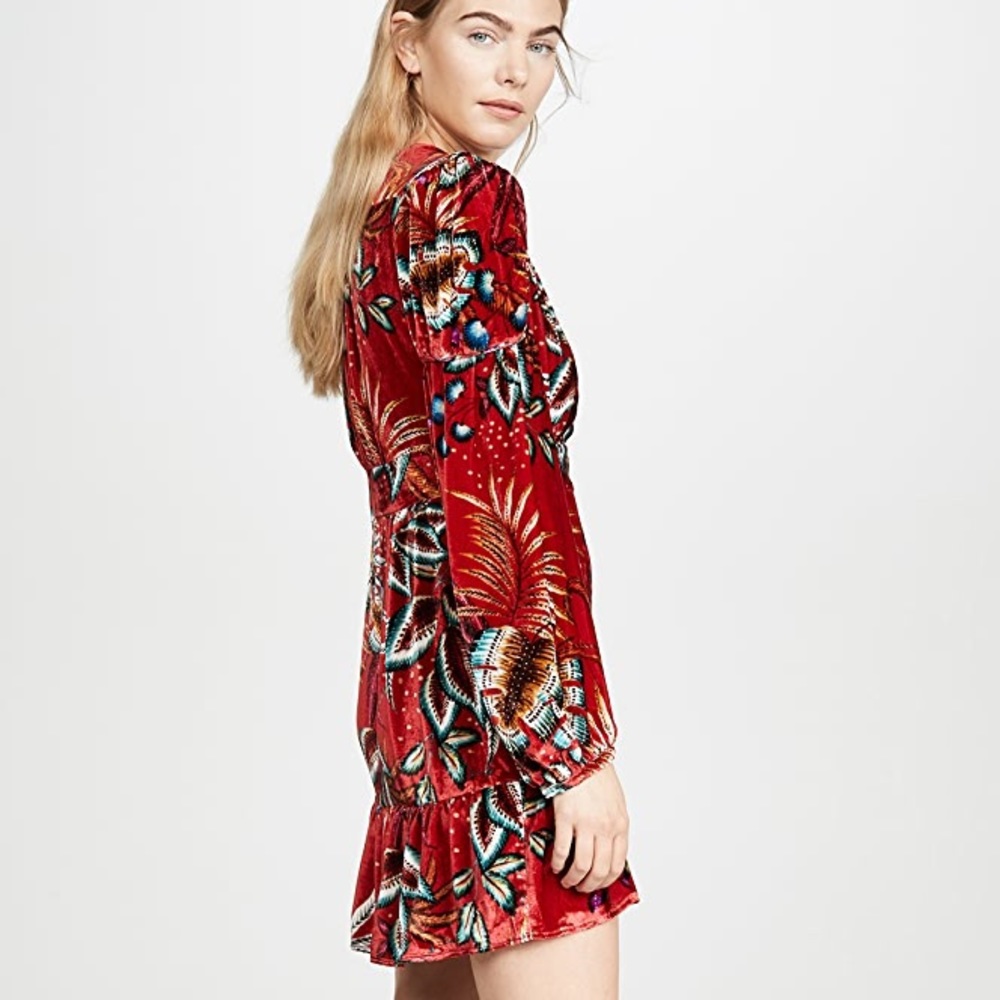 NWT Farm Rio winter leaf velvet dress S